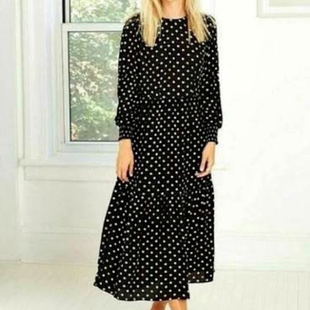 Who What Wear Balloon Maxi Polka Dot Dress XS
